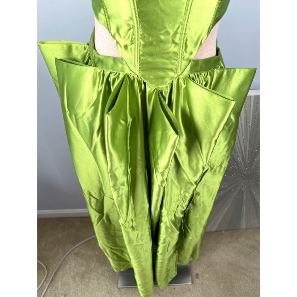 FOR LOVE & LEMONS Virginia Pleated Cutout Satin Green Maxi Dress Sz XS - Picture 9 of 14